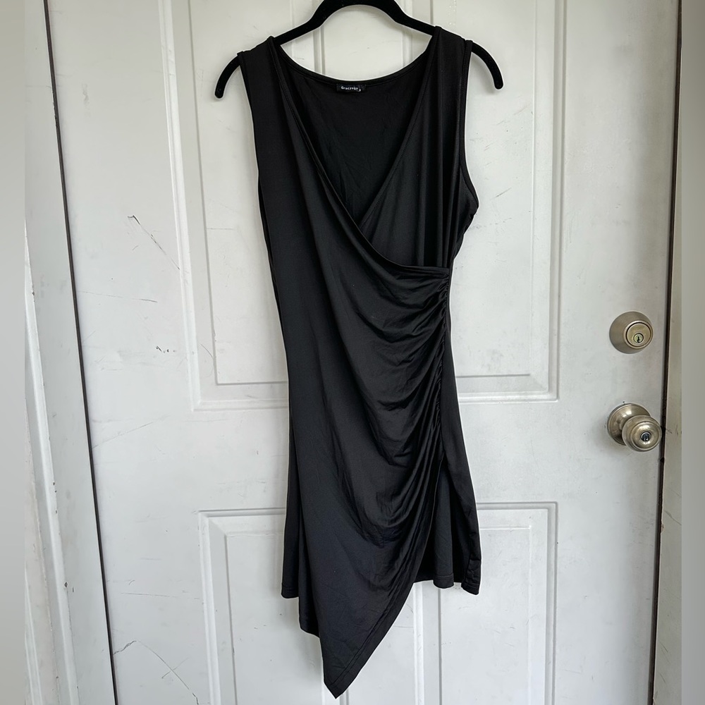 Gracyoga Ruched Side Wrap Dress Bodycon Mini V-Neck Dress size S